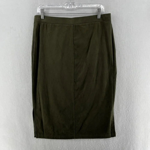 JL Jules & Leopold Pencil Skirt Women's Sz L Olive Green Faux Suede Vented Mini - Picture 1 of 7